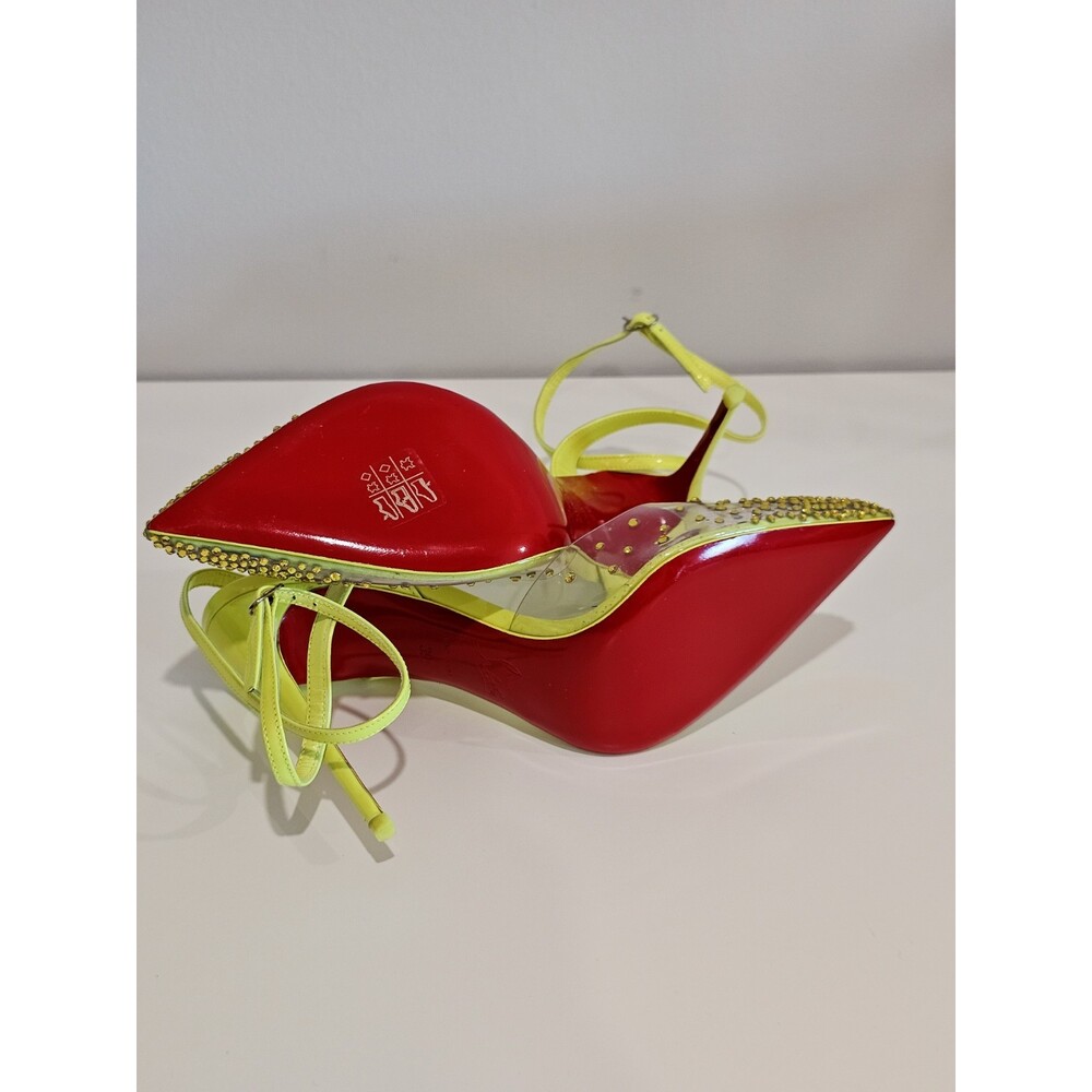 Christian Louboutin Spikaqueen 100 Yellow PVC Ankle Strap Sandal Heel Pump 39 - Picture 7 of 8